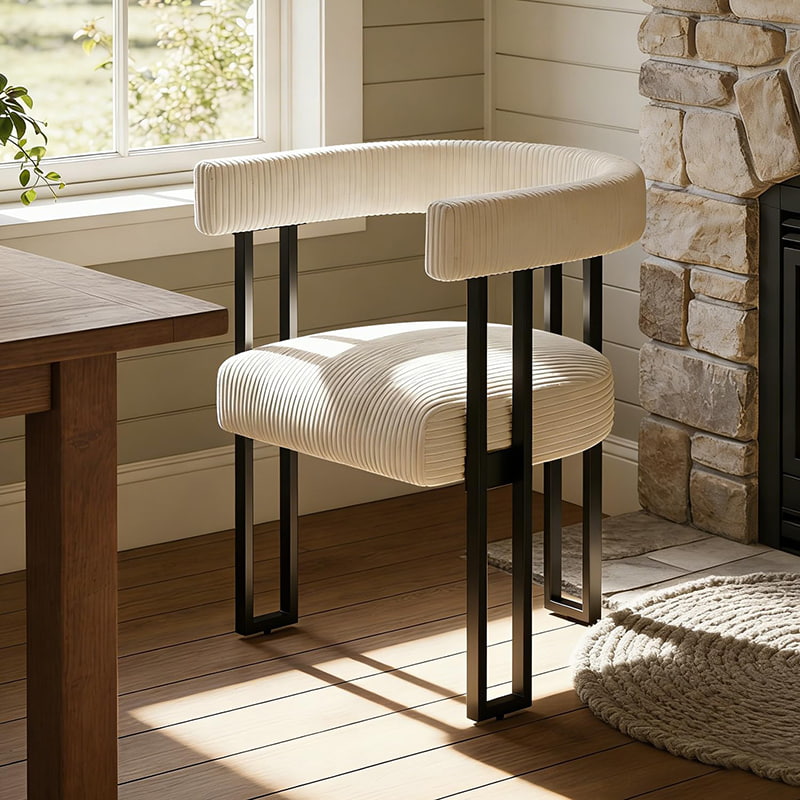 Обеденный стул букле, стул для столовой с белой вельветовой обивкой и металлическими ножками, современный акцентный стул середины века